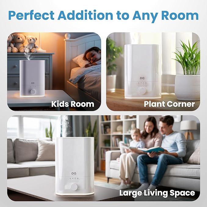 Everlasting Comfort 6L Humidifier Large Room, High Mist Output 60 HR Runtime Ultrasonic Top Fill Humidifiers for Bedroom, Easy to Use & Clean for Home, Baby Humidifier, Plants, Congestion, Indoor