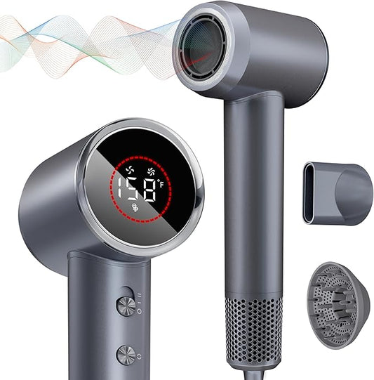 Hair Dryer, 160000 RPM Professional High Speed Ionic Blow Dryer 200 Million Negative Ions & Heat-Control & Low Noise Hairdryer with Magnetic Diffuser for Faster Drying All Hair Types, No Heat Damage