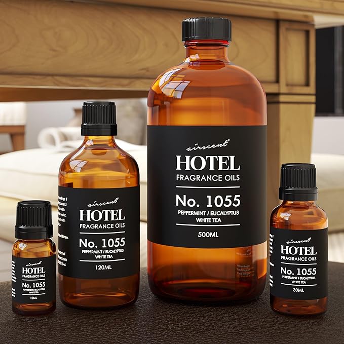 AirScent Hotel Diffuser Oil No. 1055 Inspired by Energize Hotel Scent - Peppermint Eucalyptus White Tea - Fragrance Oil Blend for Ultrasonic and Waterless Diffusers and Crafting - 10 mL