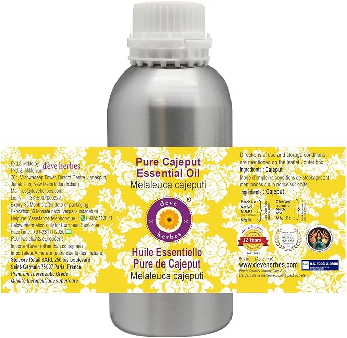 Deve Herbes Pure Cajeput Essential Oil (Melaleuca cajeputi) Steam Distilled 300ml (10 oz)