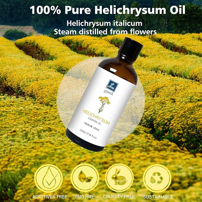GM Gumili Helichrysum Essential Oil, 100% Pure Helichrysum Oil for Skin, Bruising, Body, Spray & DIY- 100ml