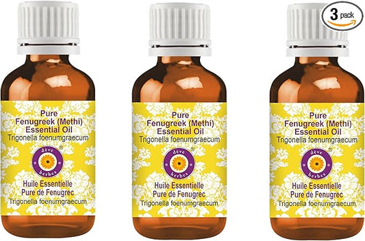 Deve Herbes Pure Fenugreek (Methi) Essential Oil (Trigonella foenumgraecum) Steam Distilled (Pack of Three) 100ml X 3 (10 oz)