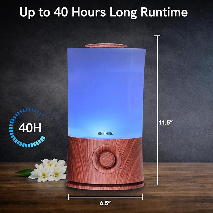 BlueHills Premium 4000 ml XL Essential Oil Diffuser 4L 4 Liter 70 Hour Run Humidifier Aromatherapy 1 Gallon Big Capacity High Mist Output for Large Room Home Mood Lights Long Run Diffuser White E401