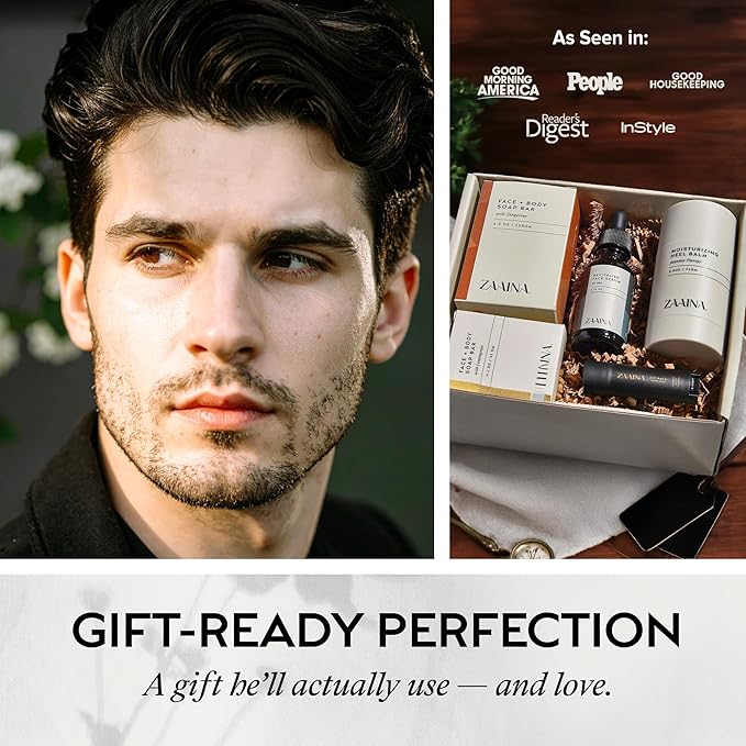 ZAAINA Men’s Spa Gift Set - Relaxing Spa Care Package, Luxury Natural Handmade Grooming Kit for Husband Dad Friend, Father's Day Gifts Ideas for Men, Birthday Gifts for Him