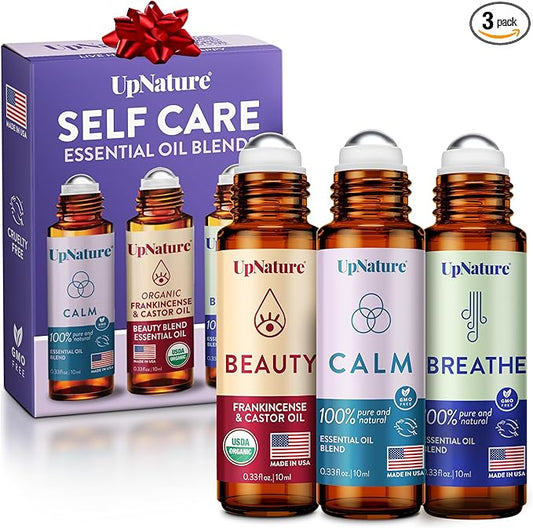 UpNature Self Care Essential Oil Roll On Set (3 Pack) – Gifts for Mom, Relief Relaxation Gifts for Women – Essential Oils Aromatherapy Rollers - Breathe, Beauty & Calm