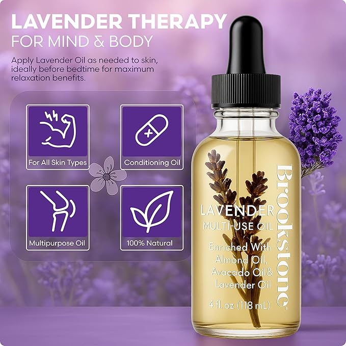 Brookstone Lavender Multi-Use Essential Oil - Calming Scent for Stress Relief, Skin & Hair Care
