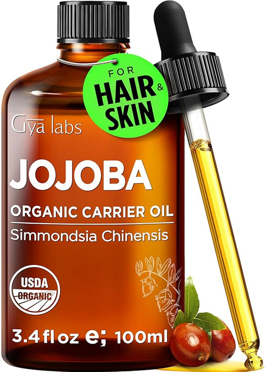 Gya Labs USDA Organic Jojoba Oil - 3.4 Fl Oz - Carrier Oil for Hair, Skin, Face, Scalp & Body Massage