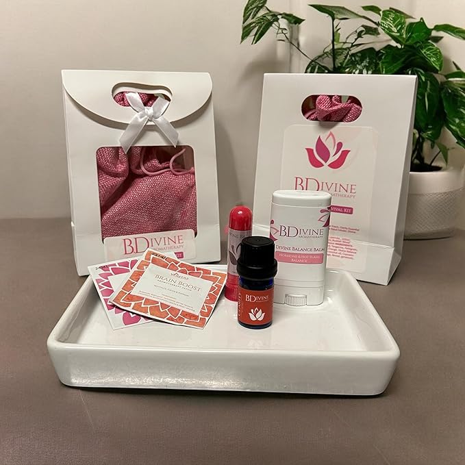 B Divine Aromatherapy Menopause Support Kit, Balance Balm and Essential Oil Set for Hot Flashes