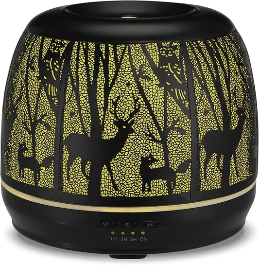 Large Essential Oil Aromatherapy Diffuser for Home Bedroom Metal Hollow Decorative Room Ultrasonic Air Scent Mist Aroma Diffuser 500ML Defusers -Deer