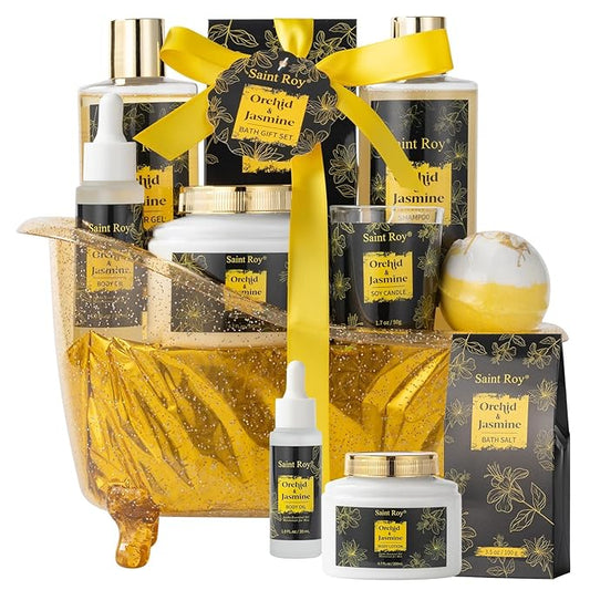 Mothers Day Home Spa Bath Gift Basket, Spa gift basket Christmas Gifts for Women men, Spa Kit Self-care Gifts, Spa Collection Gift, Orchid Jasmine Bath and Body Gift Pampering Spa Gifts Mother's Day
