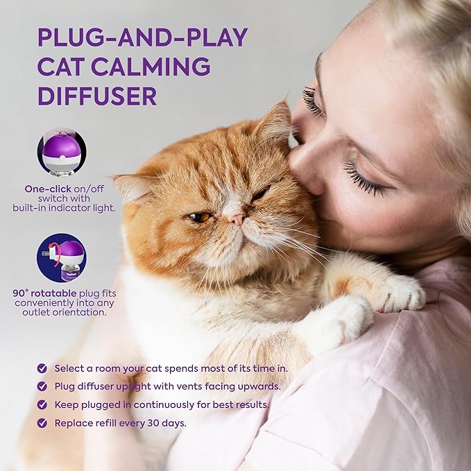 TopSum Cat Calming Pheromone Diffuser: Feline Pheromones Plug in for Stress, Along At Home, Spraying, Fighting, Scratching, Aggression & Excessive Meowing (Purple– 1 Refill)