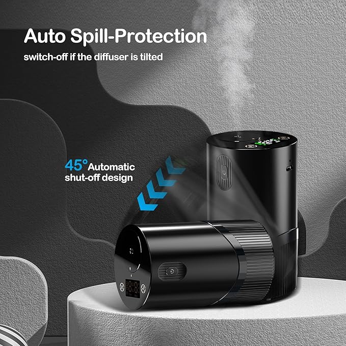 Waterless Diffuser for Essential Oil-Aroma Scent Diffusers for Home Car Mini Aromatherapy Nebulizer Battery Operated Small Air Diffuser Machine 4 Mist Level 1/2/3/4/6H Timers Auto-off for Hotel 5-20ML
