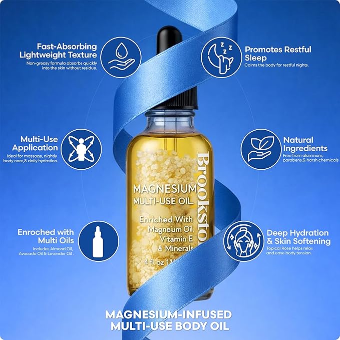 Brookstone Magnesium Multi-Use Essential Oil - Muscle Relief & Relaxation Oil - Infused with Magnesium