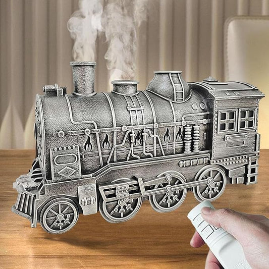 Vintage Steam Train Aromatherapy Essential Oil Diffuser Humidifier,300ML Train Diffusers for Essential Oils with Remote with Dual-Color LED Light,Ultra-Quiet and Auto Shut-Off for Home Office(Silver)