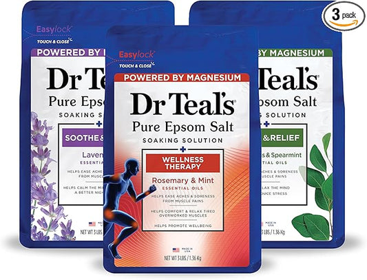 Dr Teal's Pure Epsom Salt, Lavender, Eucalyptus & Wellness Trio Bundle, 3 lbs (Pack of 3)