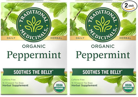 Traditional Medicinals Tea, Organic Peppermint, Soothes Your Belly, Refreshing & Minty, 16 Tea Bags (Pack of 2)