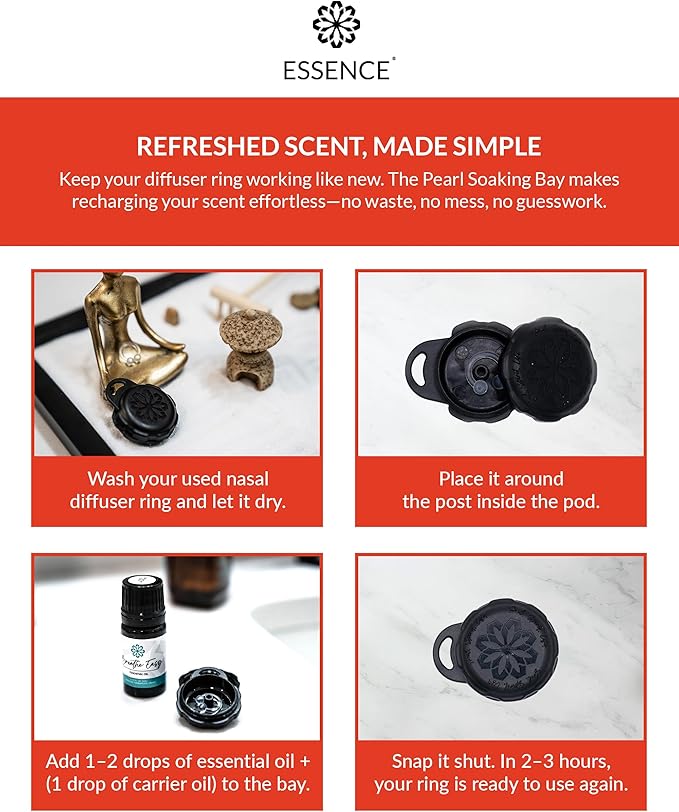 Essence Pearl Travel Case | Grapefruit Essential Oil | Aromatherapy Nasal Diffuser & Essential Oil Carrying Case | Uplifting Citrus Scent | Travel-Friendly Kit | Black Pod