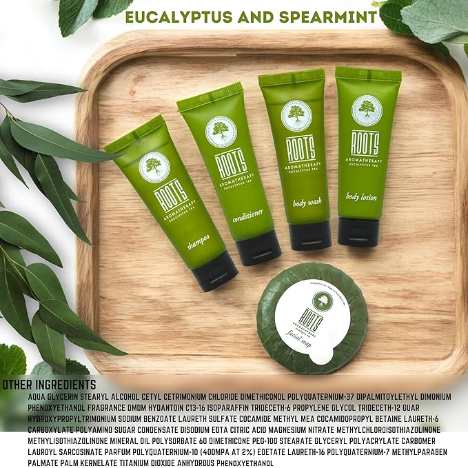 Airbnb Essentials for Hosts, 150-Piece Hotel Toiletries Bulk Set — Shampoo, Conditioner, Body Wash, Lotion & Bar Soap for Guests, Vacation Rental Bathroom Amenities, Eucalyptus Tea