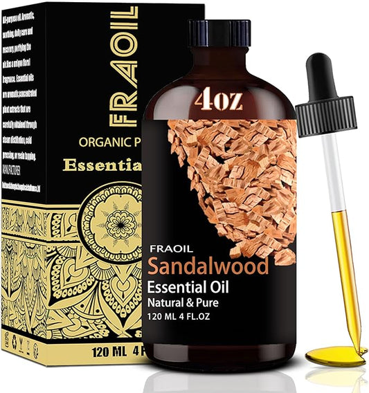 Sandalwood Essential Oil, Sandalwood Oil 4 Fl Oz 120ML for Diffuser Humidifier Yoga Cleaning DIY Candle Soap Making Essential Oils