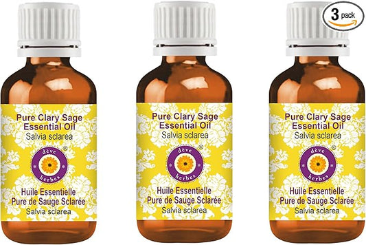 Deve Herbes Pure Clary Sage Essential Oil (Salvia sclarea) Steam Distilled (Pack of Three) 100ml X 3 (10 oz)