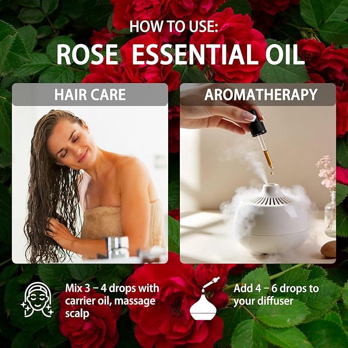 Rose Essential Oil, 16 fl oz (480ml) - ZODION Rose Fragrance Oil for Diffuser, Massage, Humidifier, DIY Candle, Soap Making, Home, Bath, Yoga