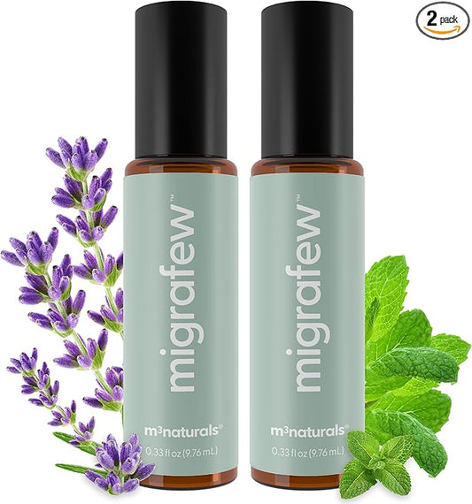 MigraFew Aromatherapy Migraine Roll On | Compact Headache Relief with Cooling Metal Roller for Head Tension and Pressure, Made with Peppermint, Spearmint and Lavender Essential Oils (Pack of 2) by M3