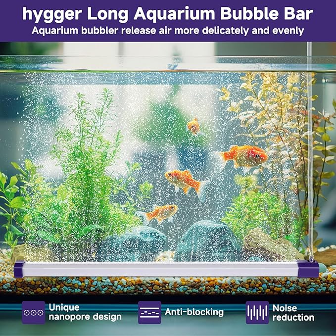 hygger 27.5 Inch Long Aquarium Bubble Bar, Ultra-Fine Quiet Oxygen Diffuser Bubble Curtain Wall, Self-Sinking Design Fish Tank Bubbler Decorations for Freshwater Saltwater
