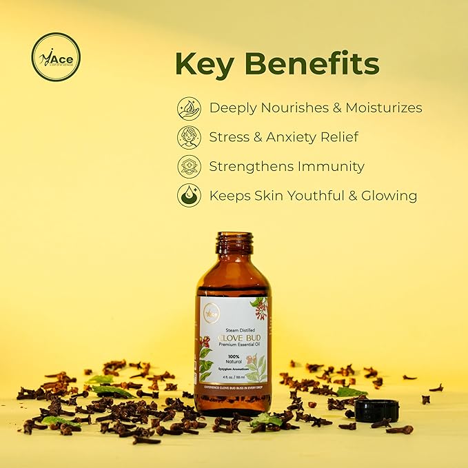 My Ace Clove Bud Essential Oil – Pure & Natural, Steam-Distilled Oil for Diffuser, Aromatherapy & DIY Soap – 4 fl oz with Dropper