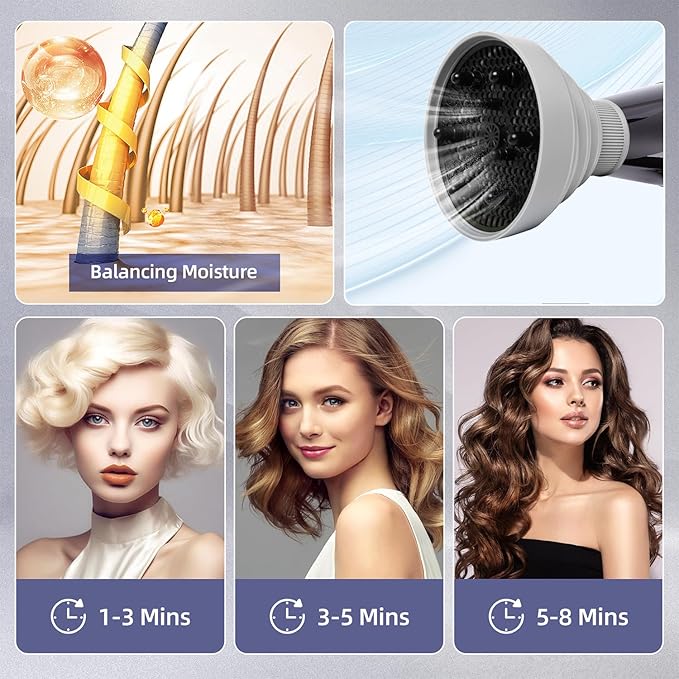 WAJIAYON Universal Collapsible Hair Dryer Diffuser Attachment-Foldable Portable Travel and Easy Storage Fit Most Hair Dryers with Nozzle Diameter D-1.575Inch to 1.968 Inch (4-5cm)- Gray