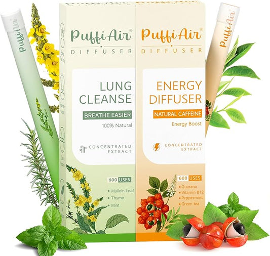 Herbal Diffuser Duo, Detox and Energy Diffuser Pens with Extract of Mullein, Natural Caffeine and Other Biotanicals, 100% Natural Swap - Up to 600 Uses (Varies by Usage), Home & Work Duo