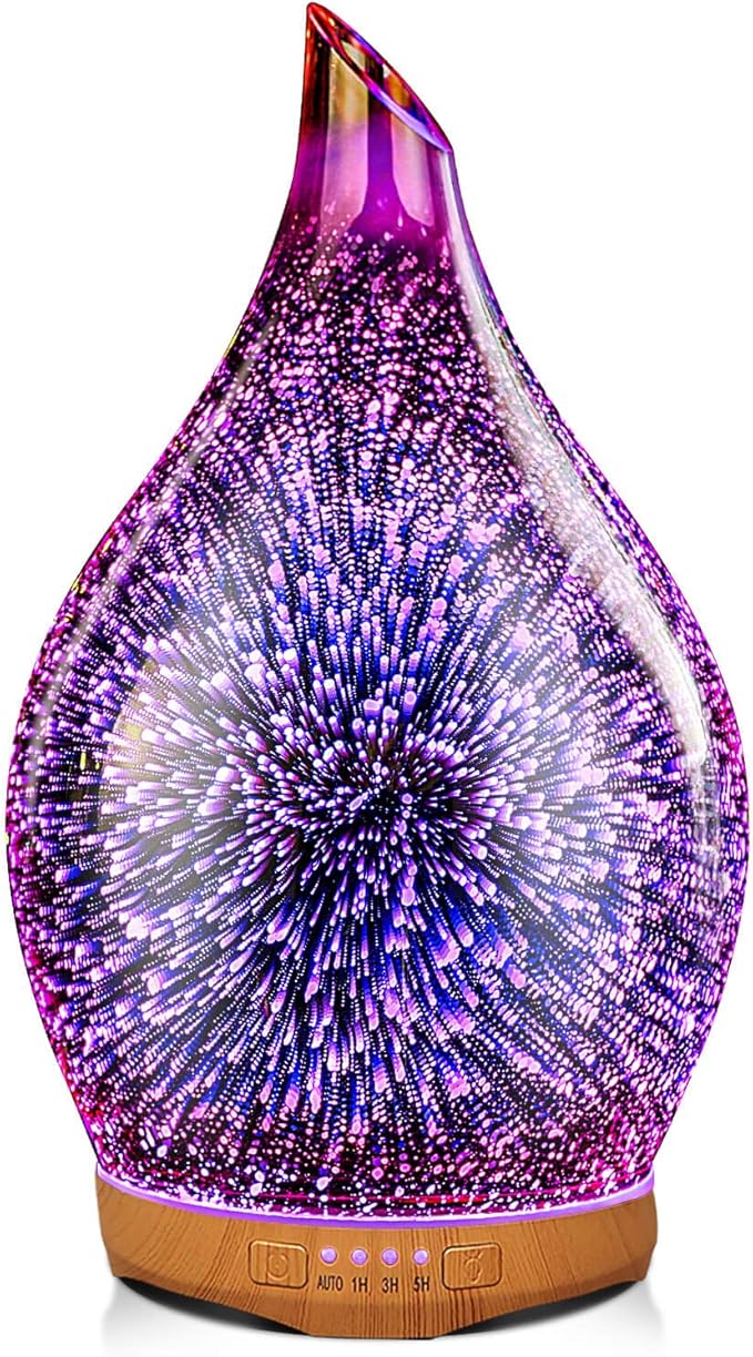 Porseme Essential Oil Diffuser Hand-Blown Glass Aroma Diffusor, Aromatherapy Unltrasonic Cool Mist deffuser, 7 Color Changing, Waterless Shut-Off, Timer Function for Home Office(280ml, Rose Gold)