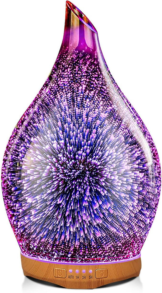 Porseme Essential Oil Diffuser Hand-Blown Glass Aroma Diffusor, Aromatherapy Unltrasonic Cool Mist deffuser, 7 Color Changing, Waterless Shut-Off, Timer Function for Home Office(280ml, Rose Gold)