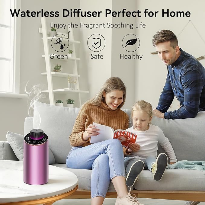 Essential Oil Diffuser Waterless Scent Aromatherapy Diffusers for Home Large Room, Bedroom, Car, Office,Desk, Battery Operated, Small Cordless Air Freshener Machine, 3 Countdown Timers & 3 Mist Levels