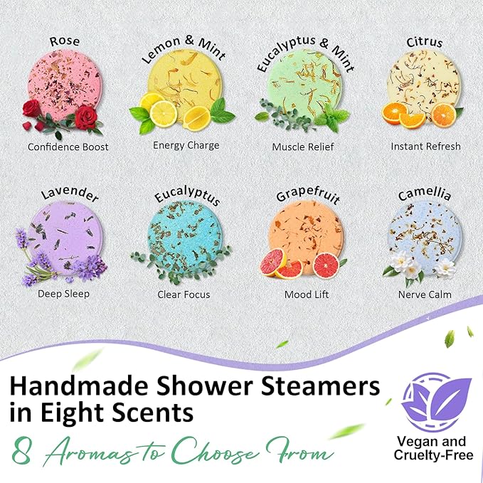 Shower Steamers Aromatherapy Birthday Gifts for Women - 8 Pcs Mothers Day Gifts for Mom Wife Daughter Grandma, Self Care with Natural Essential Oils Relaxation Home Spa Gift Set (Cream White)