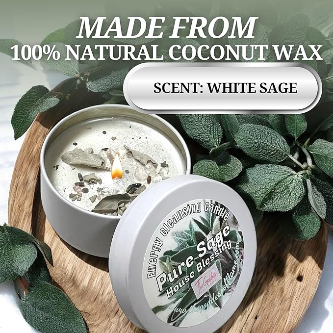 White Sage Candle | Energy Cleansing | Cleansing House Negative Energy Smudge Kit | Soy Wax Natural Clean Organic Non Toxic - Aromatherapy Spiritual Meditation Gifts | Long Lasting (Small 4oz)