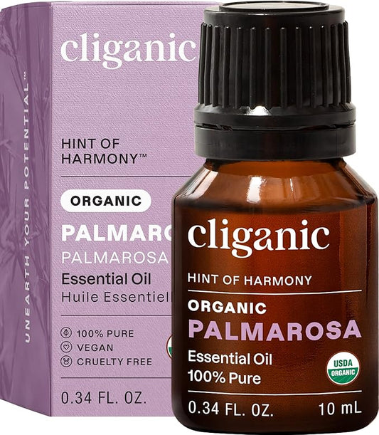 Cliganic Organic Palmarosa Essential Oil, 100% Pure Natural Undiluted (10ml), for Aromatherapy | Non-GMO Verified