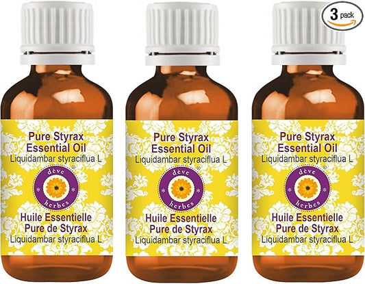 Deve Herbes Pure Styrax Essential Oil (Liquidambar styraciflua L) Steam Distilled (Pack of Three) 100ml X 3 (10 oz)