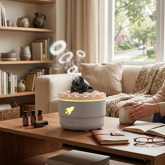 USB Fragrance Diffuser, Spiting Smoke Rings Design Cool Mist Humidifier Scent Machine for Home Bedroom Car Office Room (White)