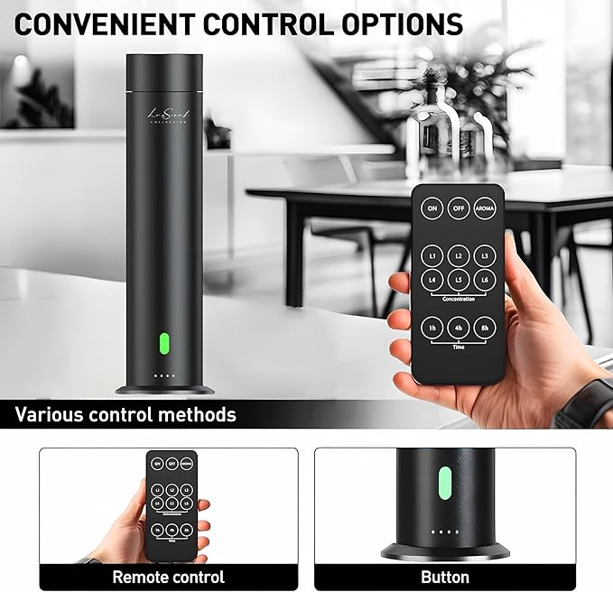 Wireless Aroma Diffuser Scent Oil - Home Luxury Portable Scent Diffuser - Remote Control Waterless Diffuser - 1000 sq. ft Coverage - Essential Oil 20ml Sample Pack Included - Aromatherapy (Silver)