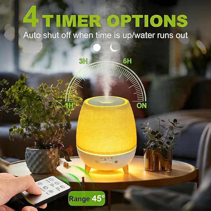 Essential Oil Diffuser with Fabric Cover, with Remote Control, 300ML Ultrasonic Cool Mist Humidifier & Aromatherapy Diffuser for Home,23dB Quiet Soft Night Light,Timer for Bedroom, Room, Office, Yoga