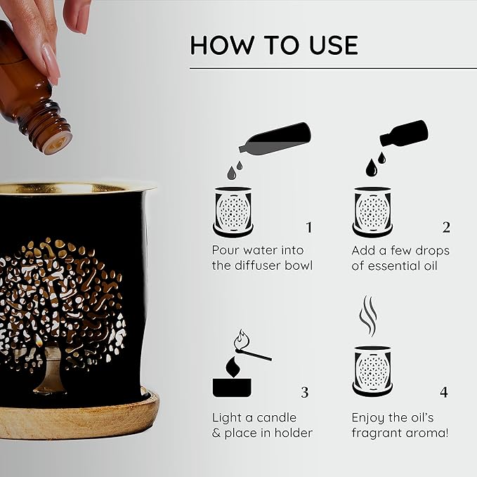 Aromafume Tree of Life Essential Oil Burner | Oil Diffuser with Candle | Brass Burner with 10ml Essential Oil