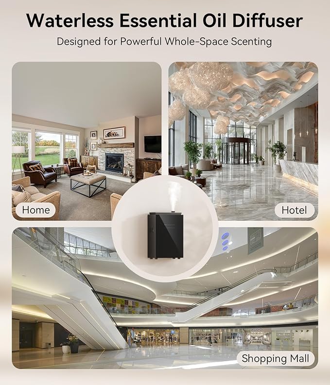 5500 Sq.Ft Waterless Diffuser - HVAC System, Essential Oil Diffuser with WiFi & Bluetooth App Control, Whole House & Aromatherapy Diffuser, Oil Diffuser for Office Home Large Room, Jet Black