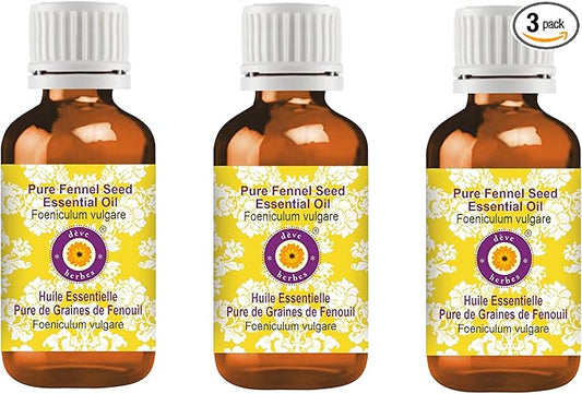 Deve Herbes Pure Fennel Seed Essential Oil (Foeniculum vulgare) Steam Distilled (Pack of Three) 100ml X 3 (10 oz)