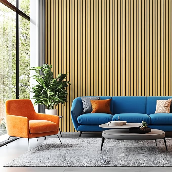 Art3d 6-Piece Wood Slat Acoustic Panels for Stylish Decor and Noise Reduction, 3D Textured Panel for Ceiling and Wall, Bamboo-Hued