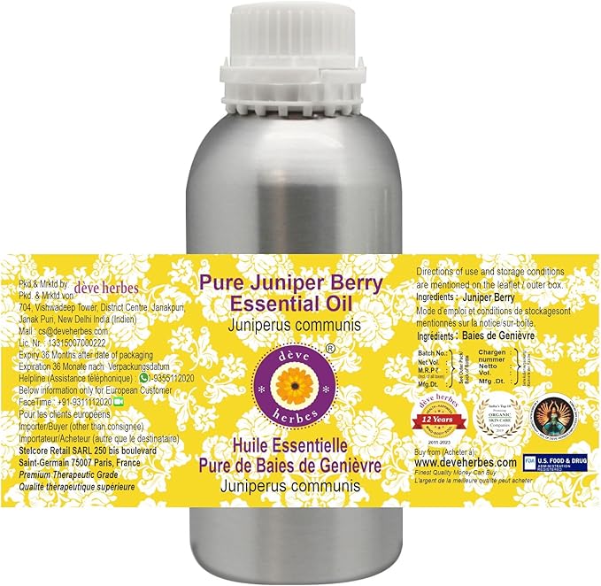 Deve Herbes Pure Juniper Berry Essential Oil (Juniperus communis) Steam Distilled 1250ml (42 oz)