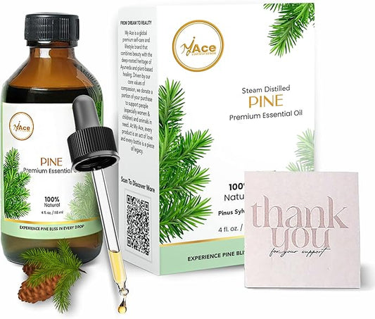 My Ace Pine Essential Oil 4 fl oz – 100% Pure Pinus Sylvestris, Undiluted Steam Distilled Oil for Diffuser, Aromatic Use, Skin & Hair Care, DIY Soap & Candle Making