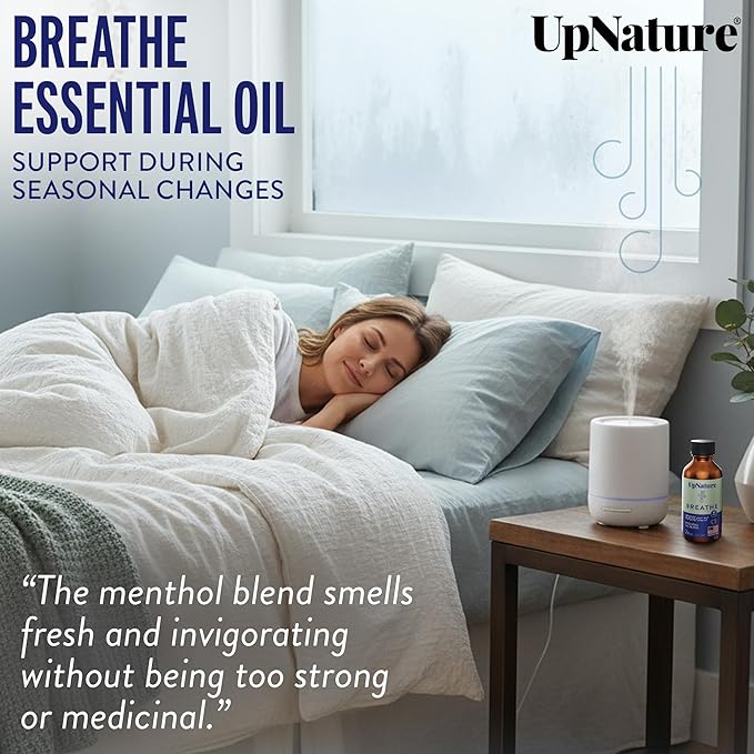 UpNature Breathe Essential Oils Blend (Large 2oz) Breath Relief Eucalyptus and Menthol Blend - Essential Oils for Diffusers for Home Humidifier - Vaporizer Liquid Aromatherapy Oils