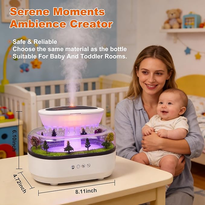 Essential Oil Diffusers, 7-Color Rainfall Cloud Diffuser, Silent Rain Lamp Timer Diffusers with Music and Micro Landscape Ultrasonic,Water Drip Sound Diffusers for Bedrooms, Offices, and Hotels