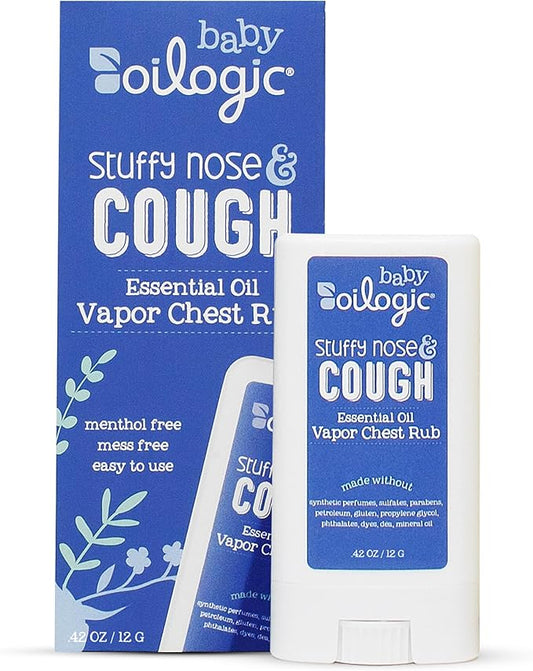 Oilogic Stuffy Nose & Cough Chest Vapor Rub Essential Oil for Babies & Toddlers - Gentle Baby Essentials Soothe Cough & Stuffy Noses - Pediatrician-Tested & Safe for Babies, .42 Oz