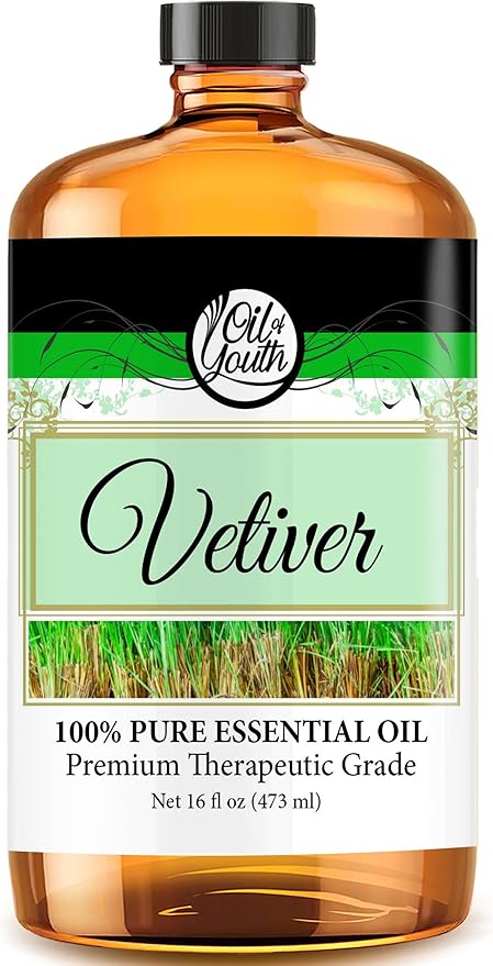 Oil of Youth - Vetiver Essential Oil (16oz Bulk) Pure Therapeutic Grade Essential Oil for Aromatherapy, Diffuser, Calming, Sleep